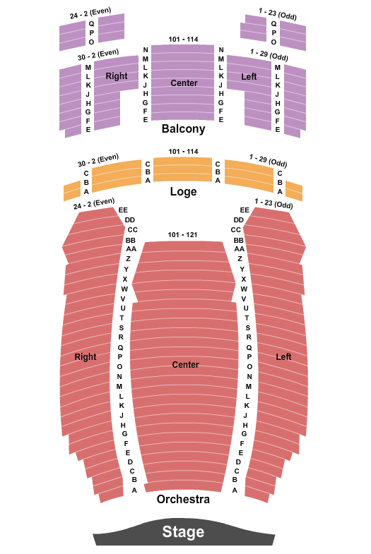 Hackensack Meridian Health Theatre at the Count Basie Center for the Arts Seating Chart: End Stage