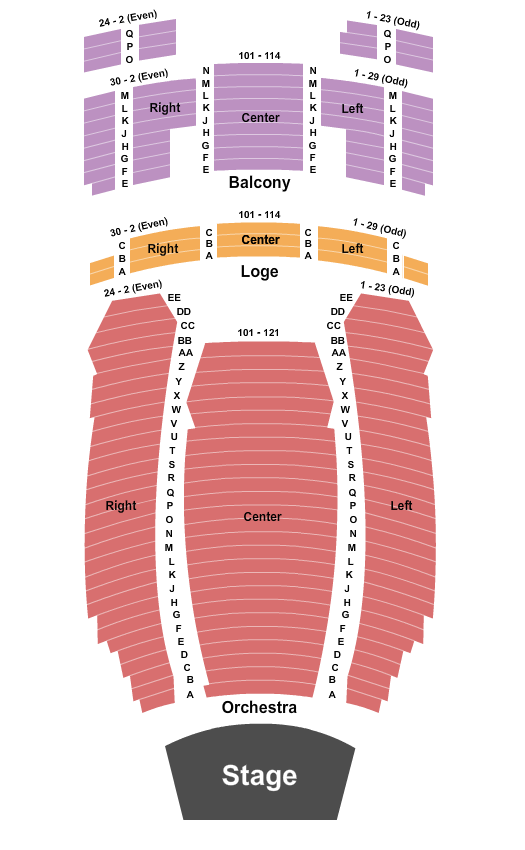 Hackensack Meridian Health Theatre at the Count Basie Center for the Arts Seating Chart: Endstage w/ L/R Loge