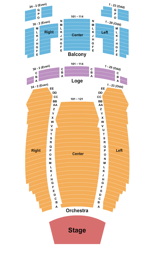 Hackensack Meridian Health Theatre at the Count Basie Center for the Arts Seating Chart: Endstage with Stage Seating