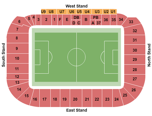 Coventry Building Society Arena Seating Chart: Soccer - Static
