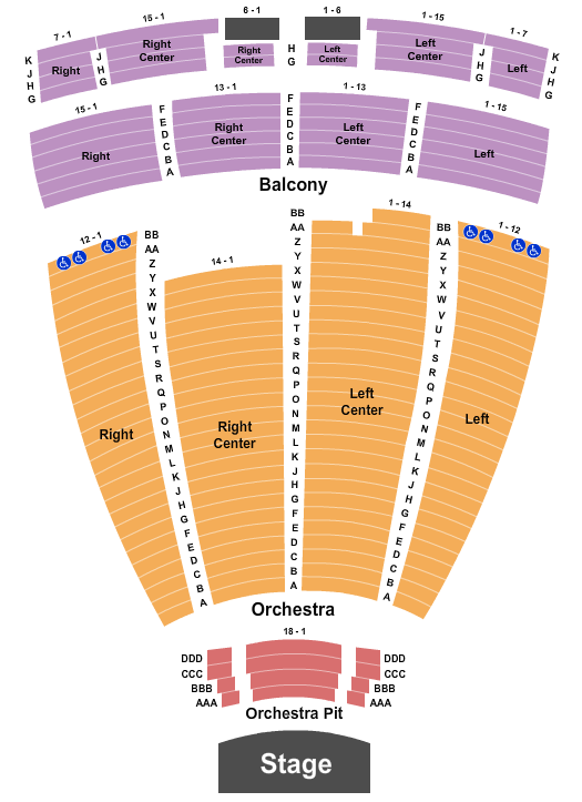 Cullen Performance Hall Seating Chart: End Stage