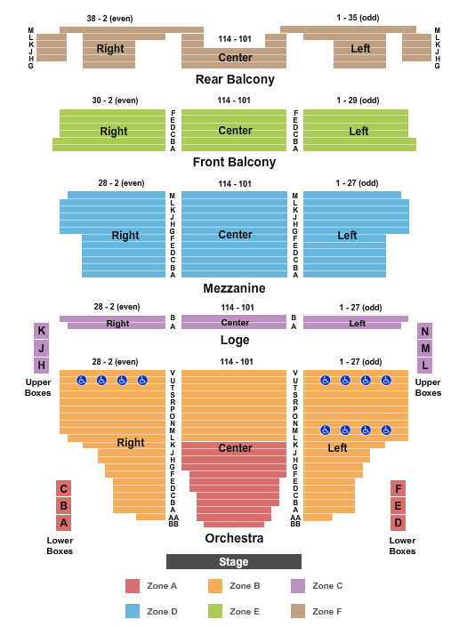 Orpheum Theater San Francisco Detailed Seating Chart