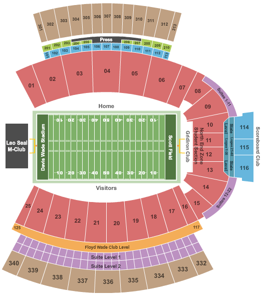 Davis Wade Stadium At Scott Field Seating Chart: Football