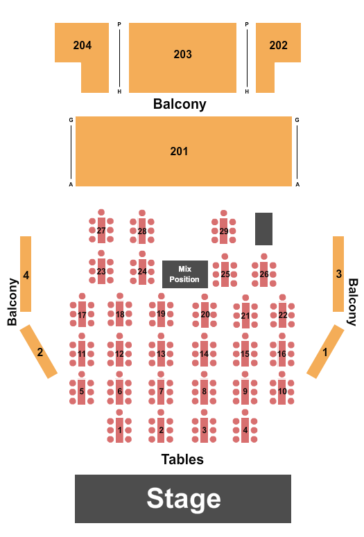 District Music Hall Seating Chart: Endstage Tables
