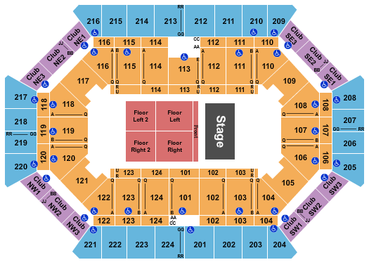 Donald L. Tucker Civic Center Seating Chart: Endstage Front/Floor L-R 1&2