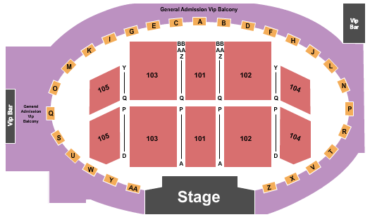 Eagles Ballroom Seating Chart: Endstage 101 - 105