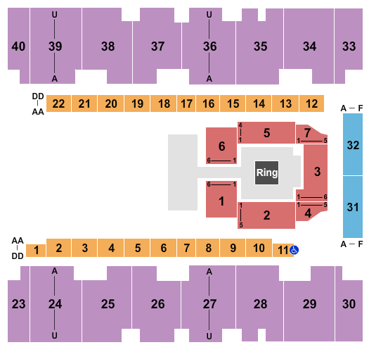 El Paso County Coliseum Seating Chart: Wrestling - Numbered Floor