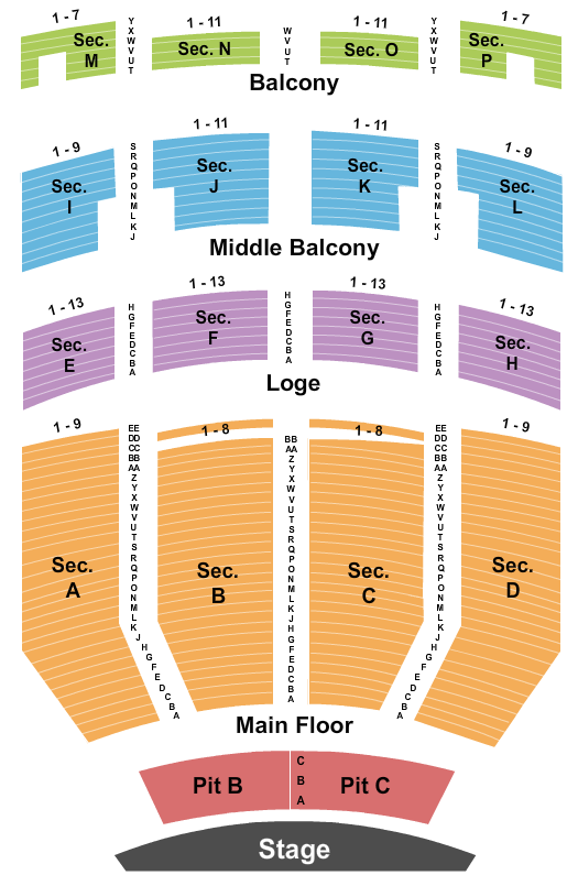 Embassy Theatre Seating Chart: Endstage Pit 2
