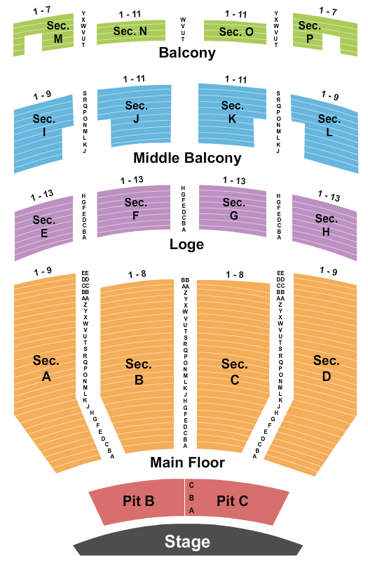 Embassy Theatre Seating Chart: End Stage Pit