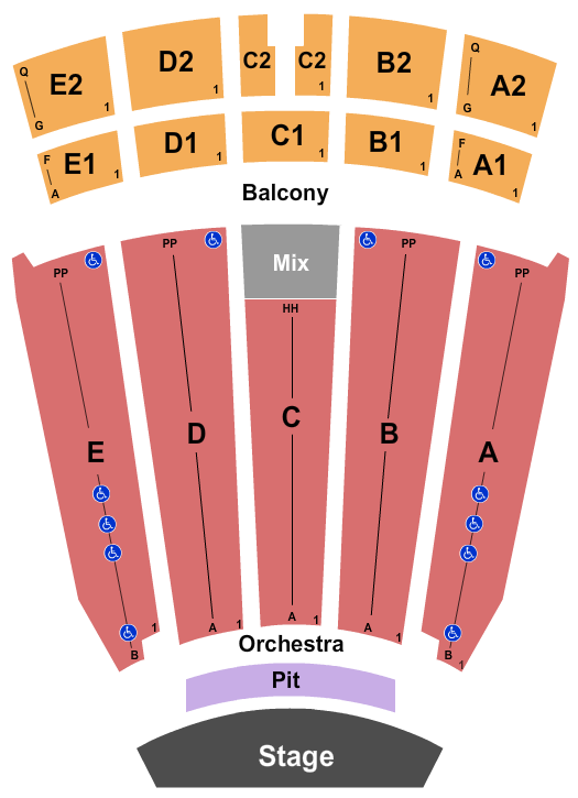 Emens Auditorium Seating Chart: End Stage Pit