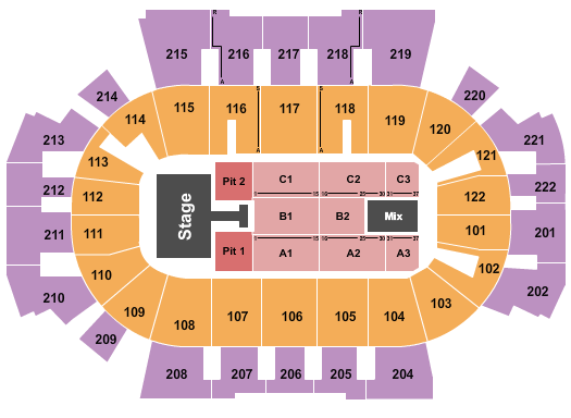 Family Arena Seating Chart: Endstage Pit 2