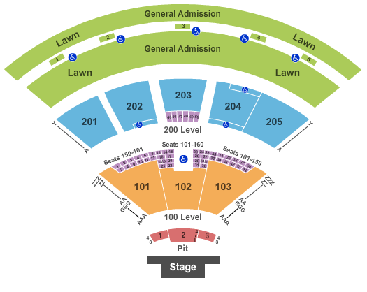 Fiddler's Green Amphitheatre Seating Chart: End Stage