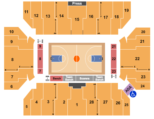 Visions Veterans Memorial Arena Seating Chart: Basketball