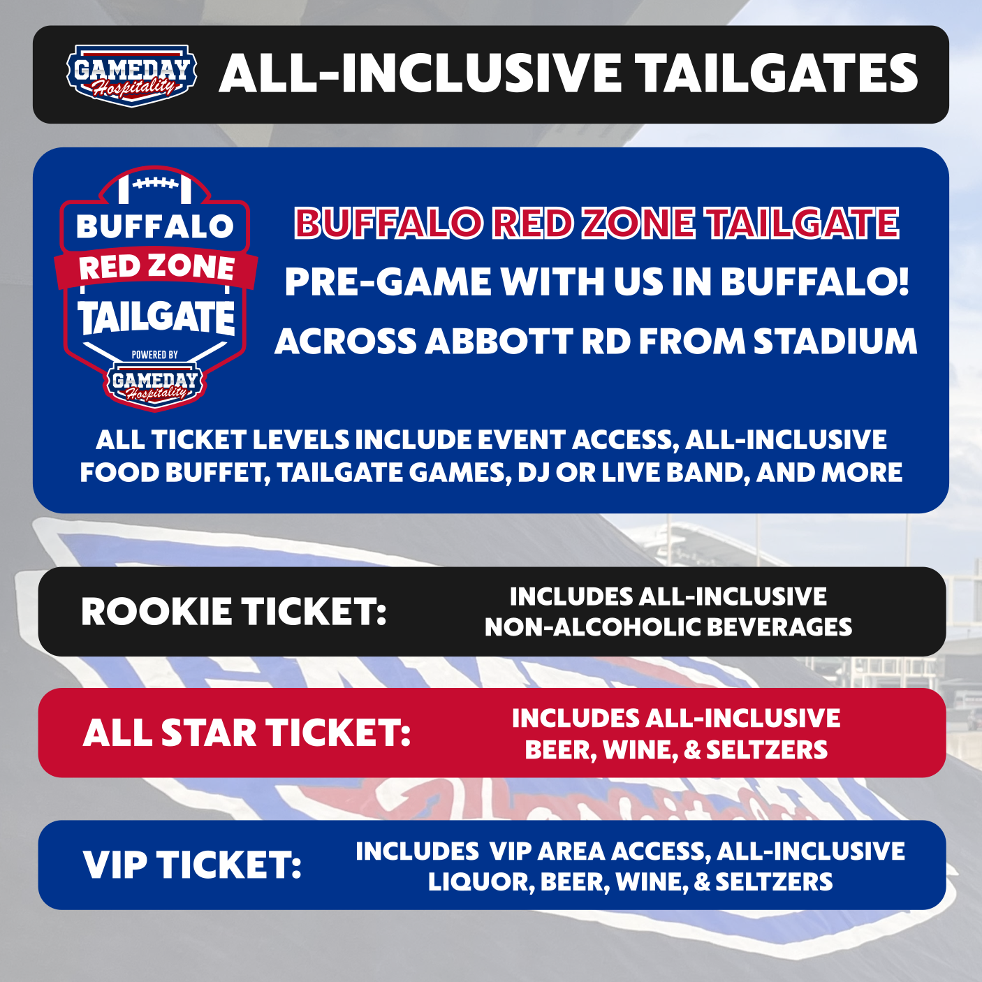 Gameday Hospitality - Orchard Park Seating Chart: Gameday Hospitality 2025