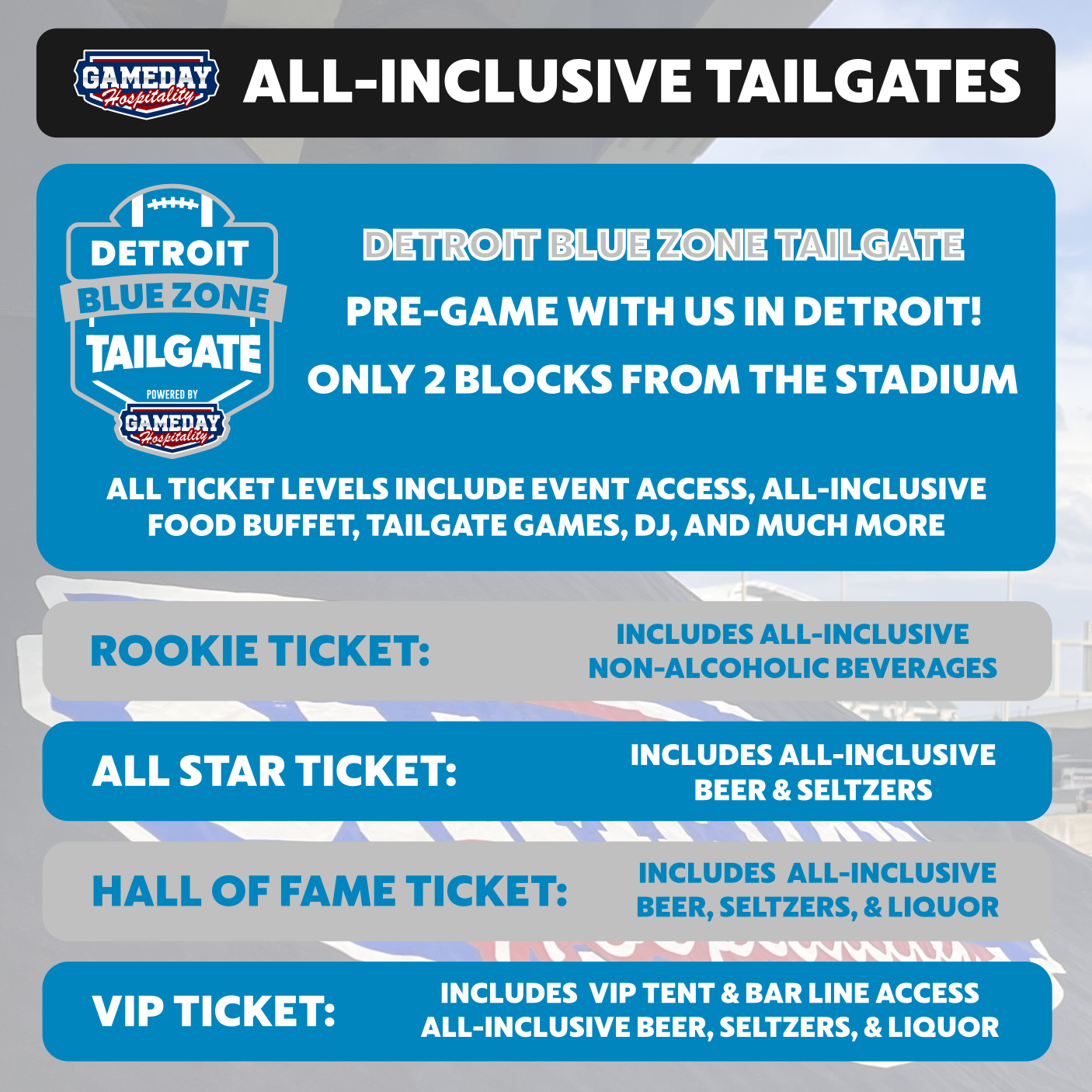 Gameday Hospitality - Detroit Seating Chart: Gameday Hospitality 2025