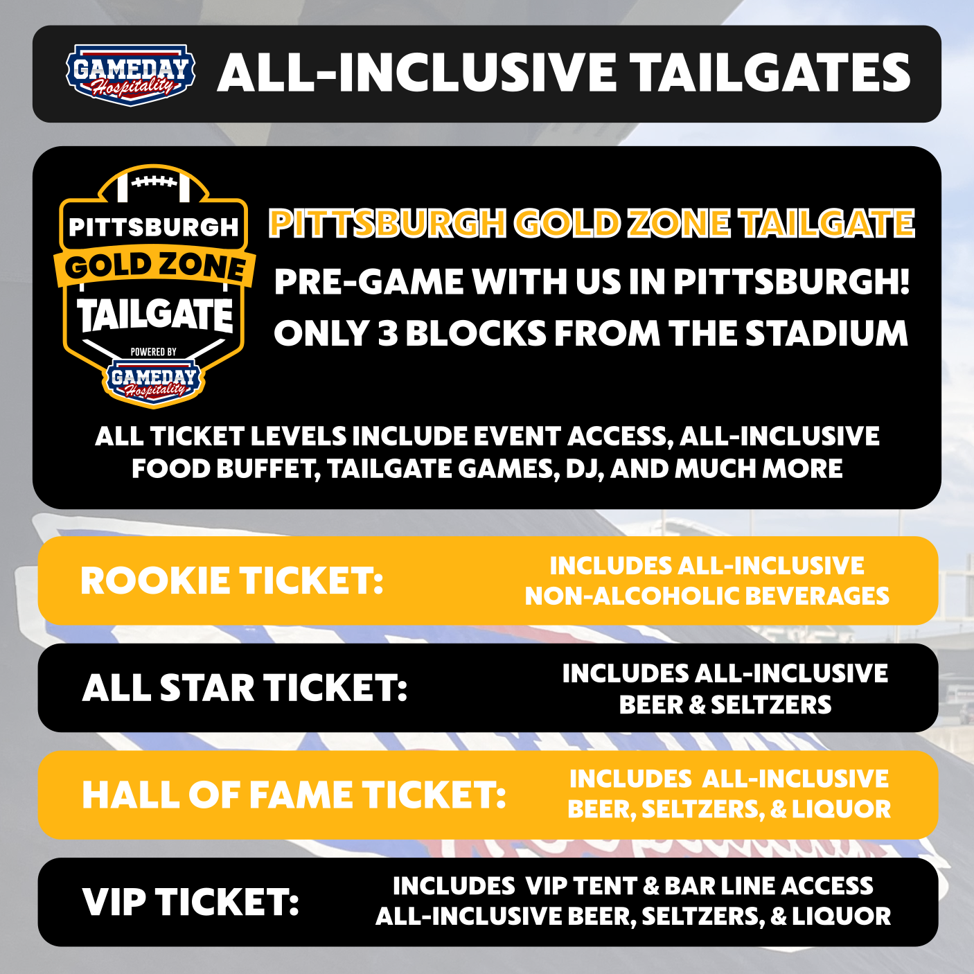 Gameday Hospitality - Pittsburgh Seating Chart: Gameday Hospitality 2025