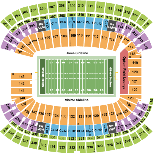 Gillette Stadium Seating Chart: Football NO VFS