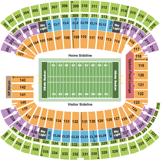 Gillette Stadium Seating Chart: Football NO VFS