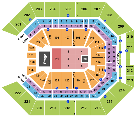 Golden 1 Center Seating Chart: Endstage Pit & Flr 1-6