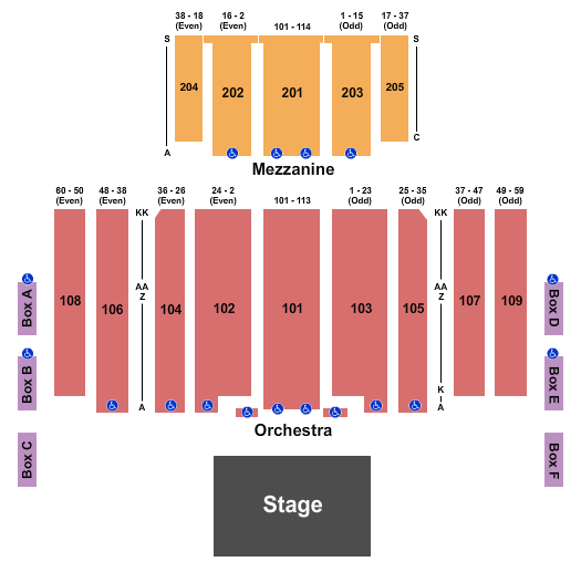 Great Hall at Charles F. Dodge City Center Seating Chart: Endstage 2