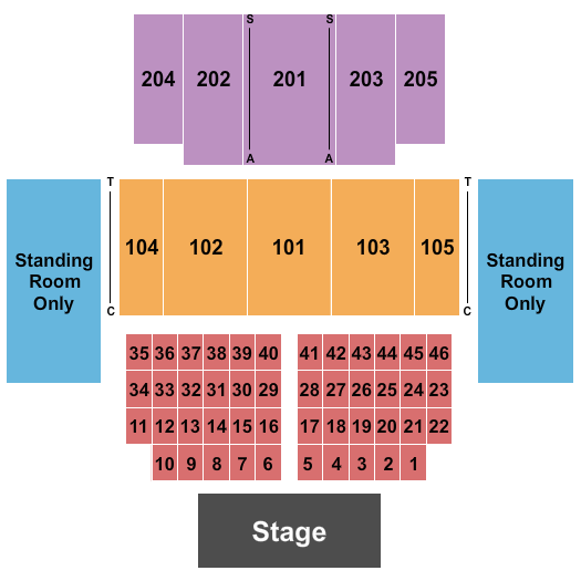 Great Hall at Charles F. Dodge City Center Seating Chart: Endstage Tables w/GA