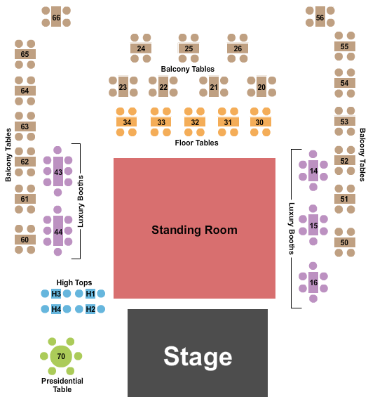 Greek Bros. Oyster Bar & Grill Seating Chart: Endstage GA Floor & Table 3