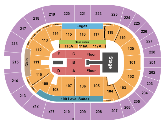 Hamilton Arena Seating Chart: Endstage GA/Rsvd Floor w/ Catwalk