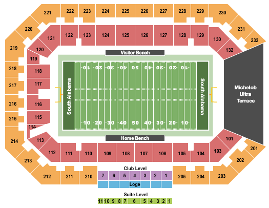 Hancock Whitney Stadium Seating Chart: Football 2