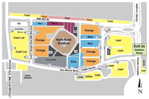 Hard Rock Stadium Parking Lots Seating Chart: NFL Dolphins Parking