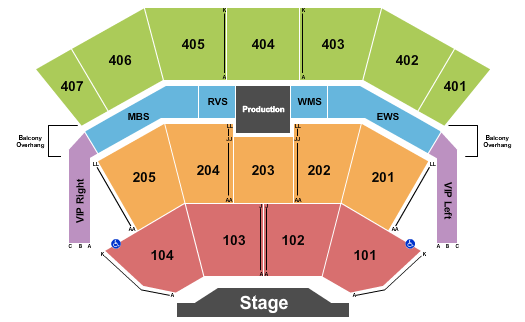 Harrah's Cherokee Resort Event Center Seating Chart: End Stage