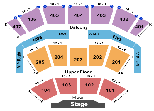 Harrah's Cherokee Resort Event Center Seating Chart: End Stage