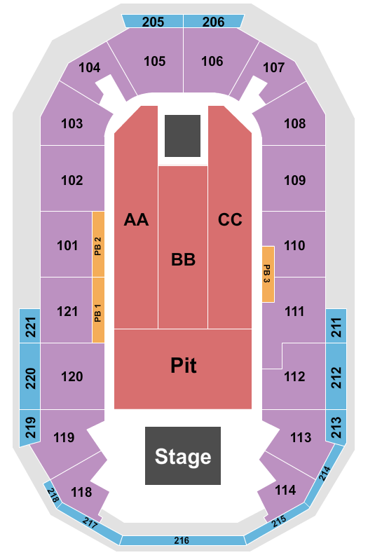 Hero Arena At Mountain America Center Seating Chart: Endstage Pit 3