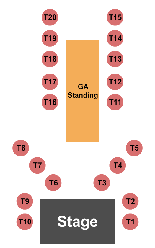 HiCo Hall Seating Chart: Endstage Ga/Tables 1-25