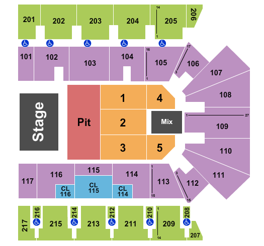 Hilliard Center Arena Seating Chart: Endstage Pit/Flr 1-5