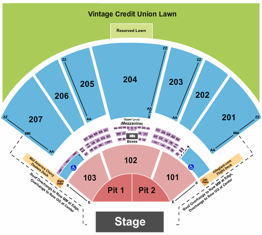 Hollywood Casino Amphitheatre - MO Seating Chart: Endstage Pit 1/2, 101-207 w/ Lawn