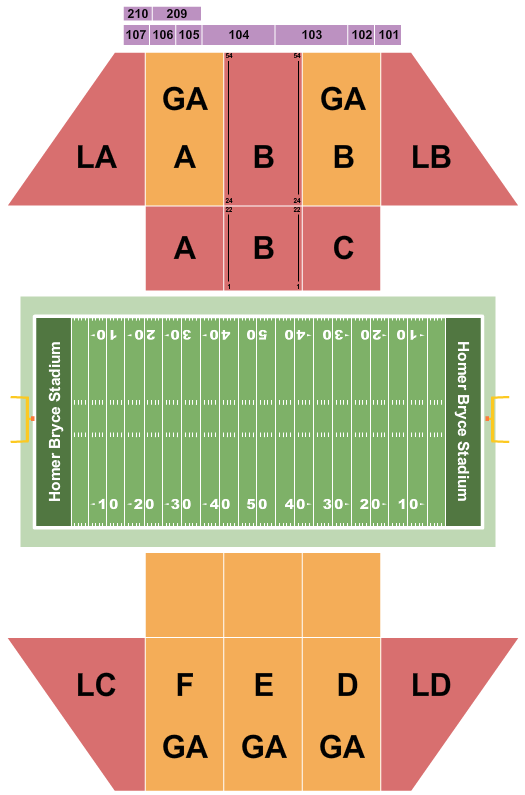 Homer Bryce Stadium Seating Chart: Football