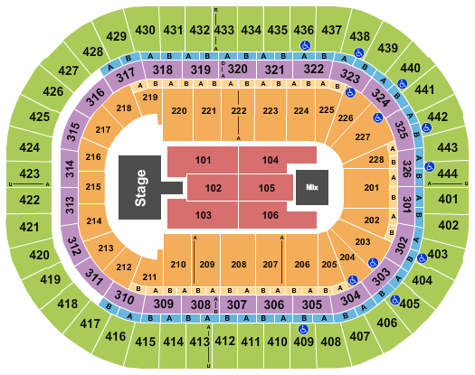 Honda Center Seating Chart: Endstage 6 Thrust Flr Rsrv 101-106