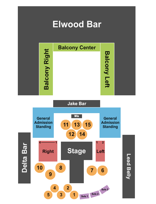 House Of Blues - New Orleans Seating Chart: Endstage Tables & GA