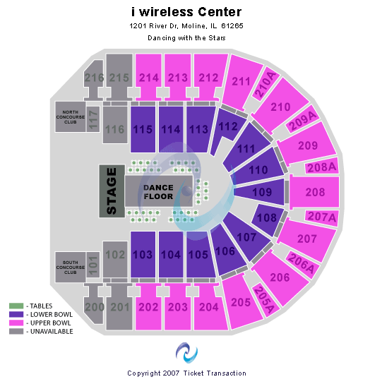 I Wireless Center (formerly Mark Of The Quad Cities) Seating Map