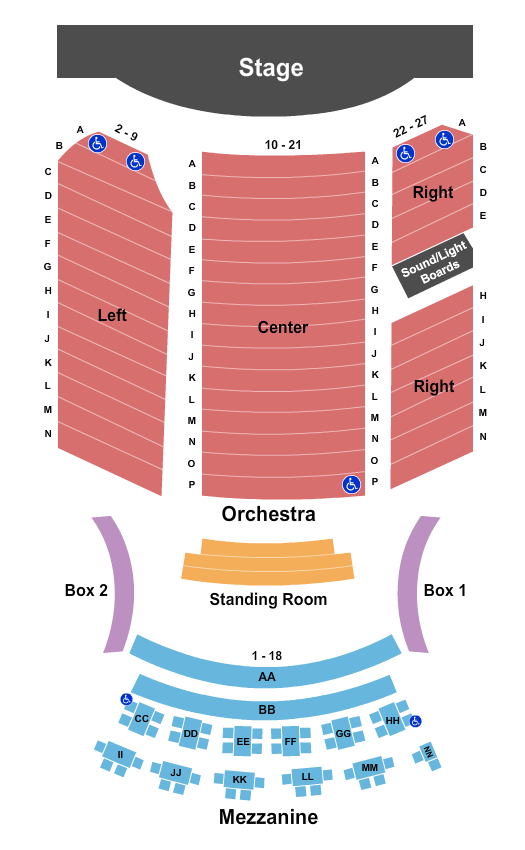 Infinity Music Hall & Bistro Seating Chart: End Stage