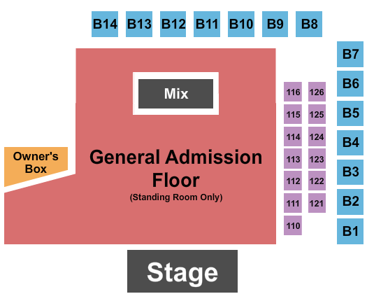 Ozark Music Hall Seating Chart: Endstage GA w/Blc Boxes