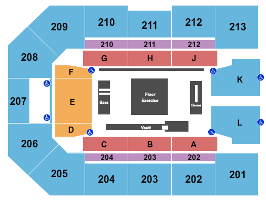 James T. Valvano Arena at Reynolds Coliseum Seating Chart: Gymnastics