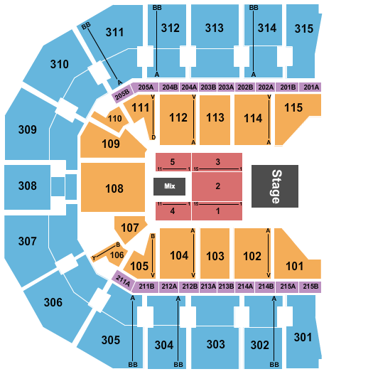 John Paul Jones Arena Seating Chart: Endstage Flr 1-5