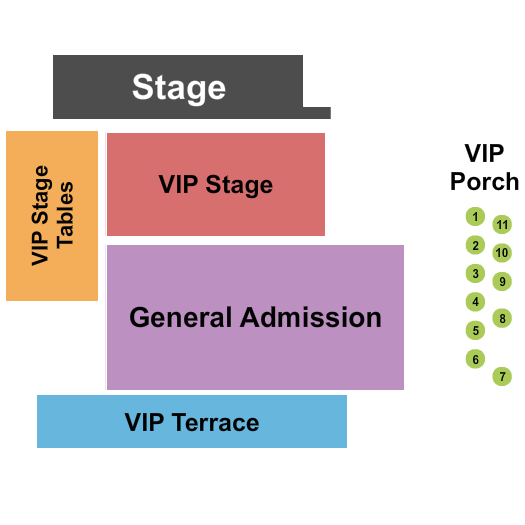 John T. Floore Country Store Seating Chart: GA/VIP/Tables