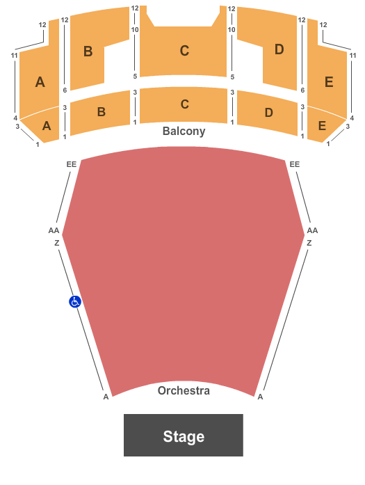 Julie Rogers Theatre Seating Chart: End Stage - No Pit