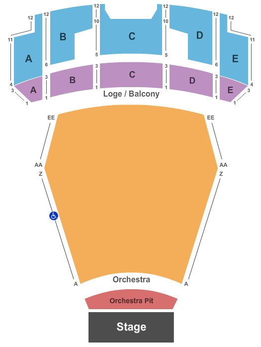 Julie Rogers Theatre Seating Chart: End Stage
