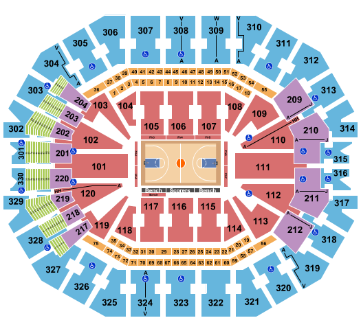 KFC Yum! Center Seating Chart: Basketball