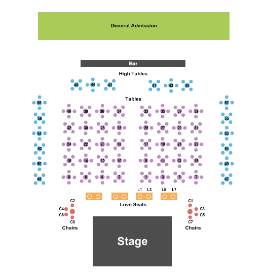 Kennedy Center The Club at Studio K Seating Chart: Love Seats/Lounge/Tables