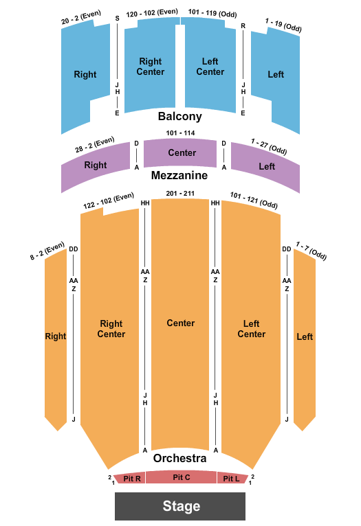 Kirby Center for the Performing Arts Seating Chart: End Stage