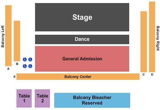 Knuckleheads Saloon Indoor Stage Seating Chart: Endstage GA/Rsv Balc